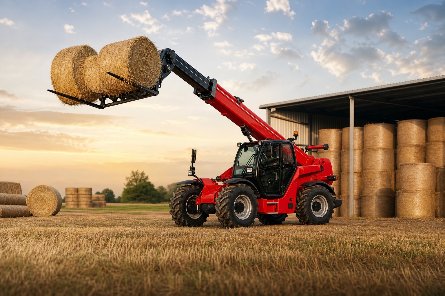 Tarım alanında kullanılan kırmızı telehandler
